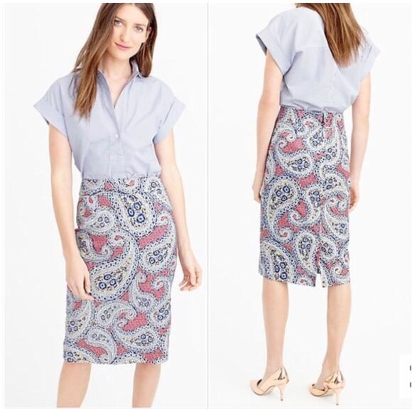 J. Crew Dresses & Skirts - J. Crew No. 2 Paisley Print Lined Pencil Skirt Size 12 Knee Length Business